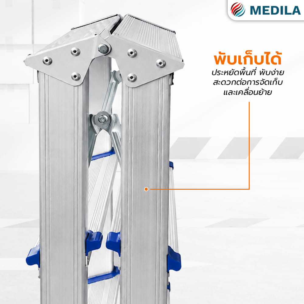 บันไดอะลูมิเนียมทรง A 2 ขั้น MEDILA รุ่น HMLV-00173-2-WH-BU พับได้ สีขาว-น้ำเงิน